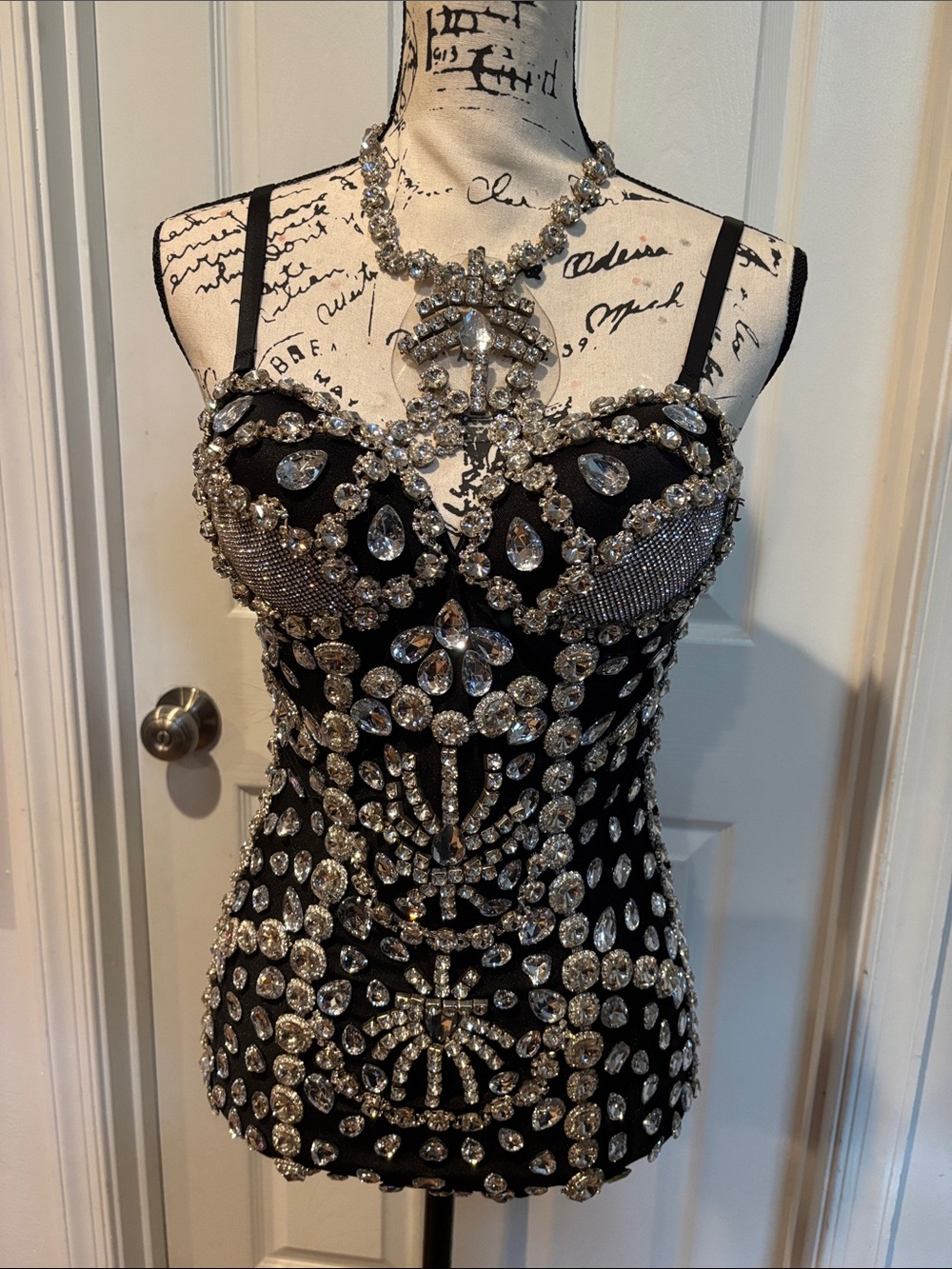 Embellished Black Rhinestone Bodysuit